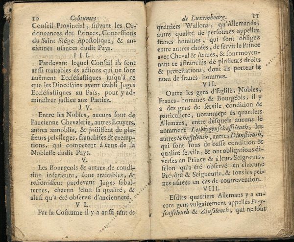Coutumes Générales des Pays Duché de Luxembourg pages 10 - 11