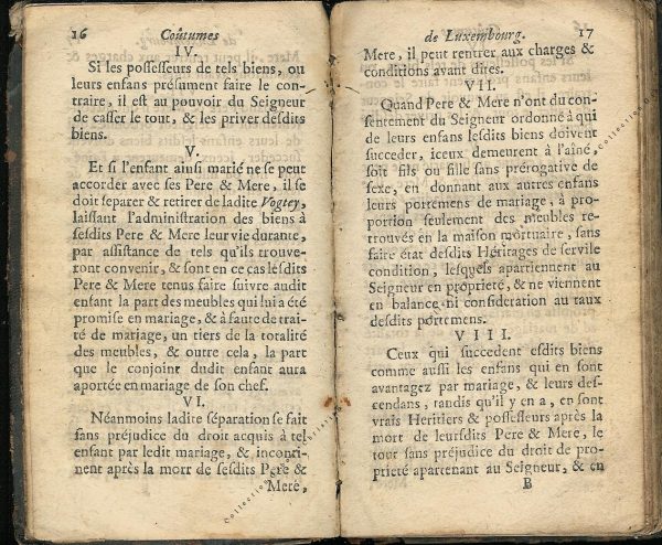 Coutumes Générales des Pays Duché de Luxembourg pages 16 - 17