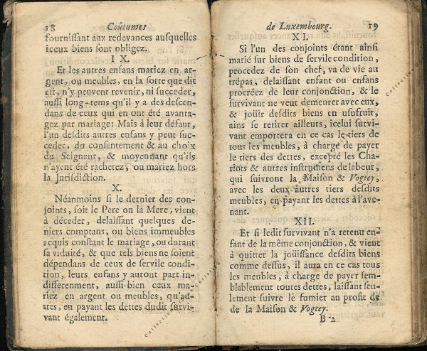 Coutumes Générales des Pays Duché de Luxembourg pages 18 - 19