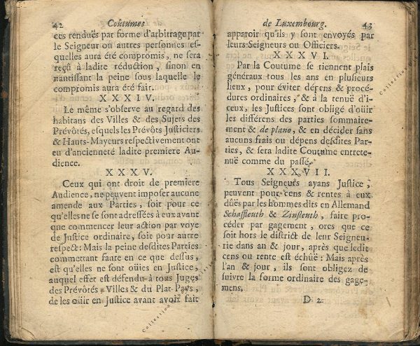 Coutumes Générales des Pays Duché de Luxembourg pages 42 - 43