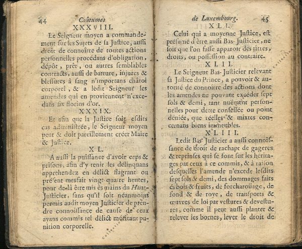 Coutumes Générales des Pays Duché de Luxembourg pages 44 - 45