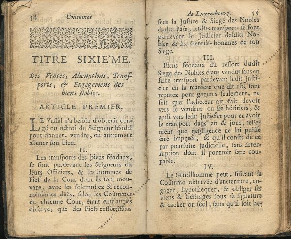 Coutumes Générales des Pays Duché de Luxembourg pages 54 - 55