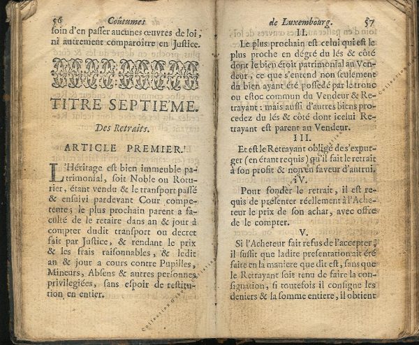 Coutumes Générales des Pays Duché de Luxembourg pages 56 - 57