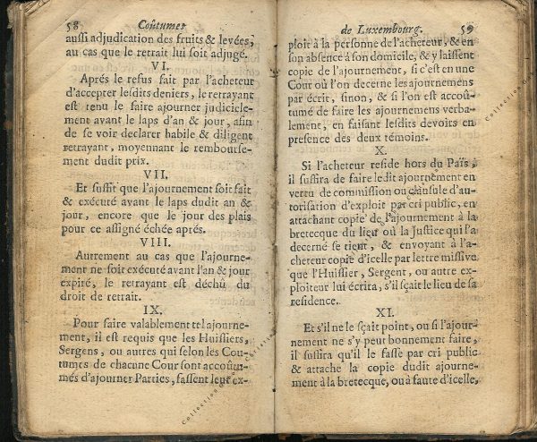 Coutumes Générales des Pays Duché de Luxembourg pages 58 - 59