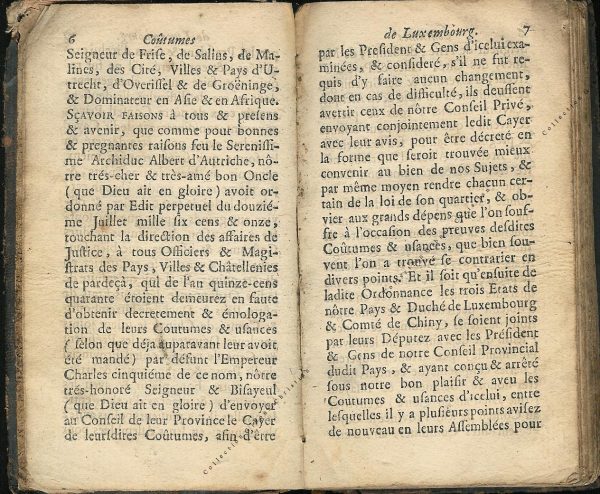 Coutumes Générales des Pays Duché de Luxembourg pages 6 - 7