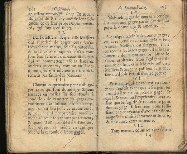 Coutumes Générales des Pays Duché de Luxembourg pages 102 - 103
