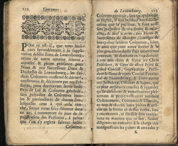 Coutumes Générales des Pays Duché de Luxembourg pages 112 - 113