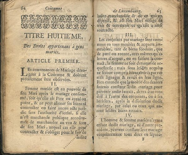 Coutumes Générales des Pays Duché de Luxembourg pages 64 - 65