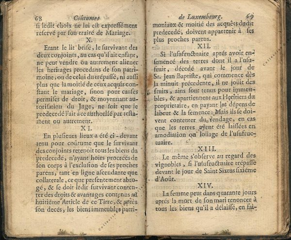 Coutumes Générales des Pays Duché de Luxembourg pages 68 - 69