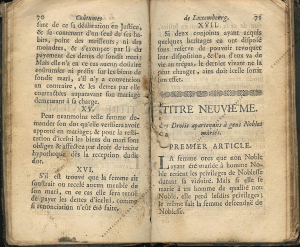 Coutumes Générales des Pays Duché de Luxembourg pages 70 - 71