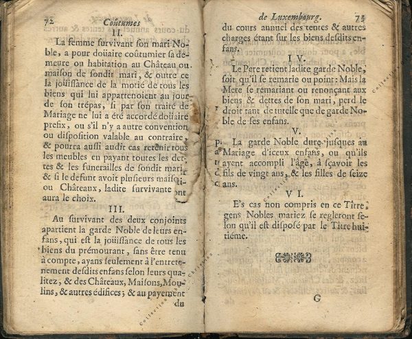 Coutumes Générales des Pays Duché de Luxembourg pages 72 - 73