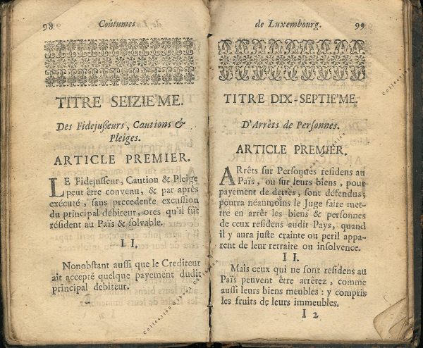 Coutumes Générales des Pays Duché de Luxembourg pages 98 - 99