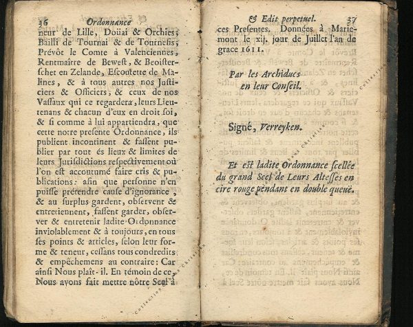 Ordonnance et Edit perpétuel des Archiducs pages 36 - 37