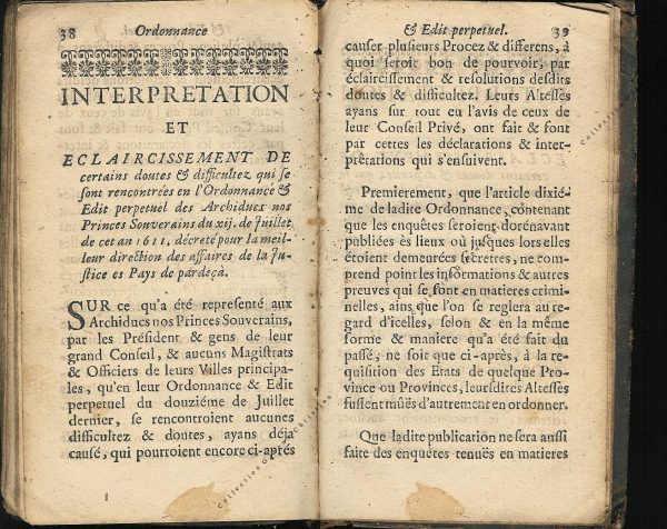 Ordonnance et Edit perpétuel des Archiducs pages 38 - 39