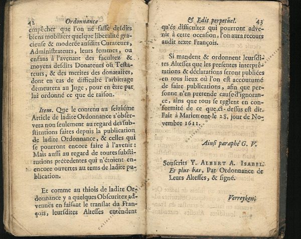 Ordonnance et Edit perpétuel des Archiducs pages 42 - 43